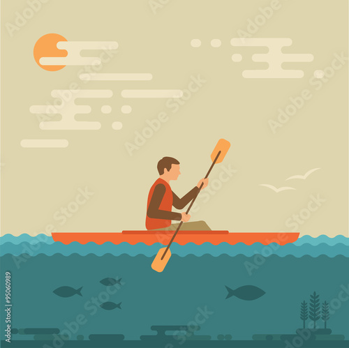 kayak vector illustration, kayaking water sport, 
