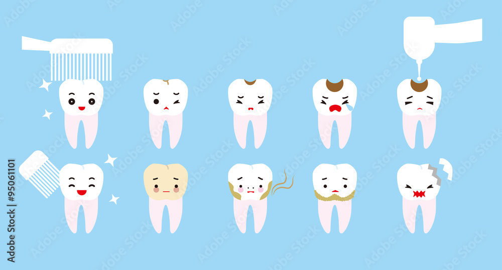 歯のトラブルキャラクター きれいな歯と虫歯 Stock Vector Adobe Stock