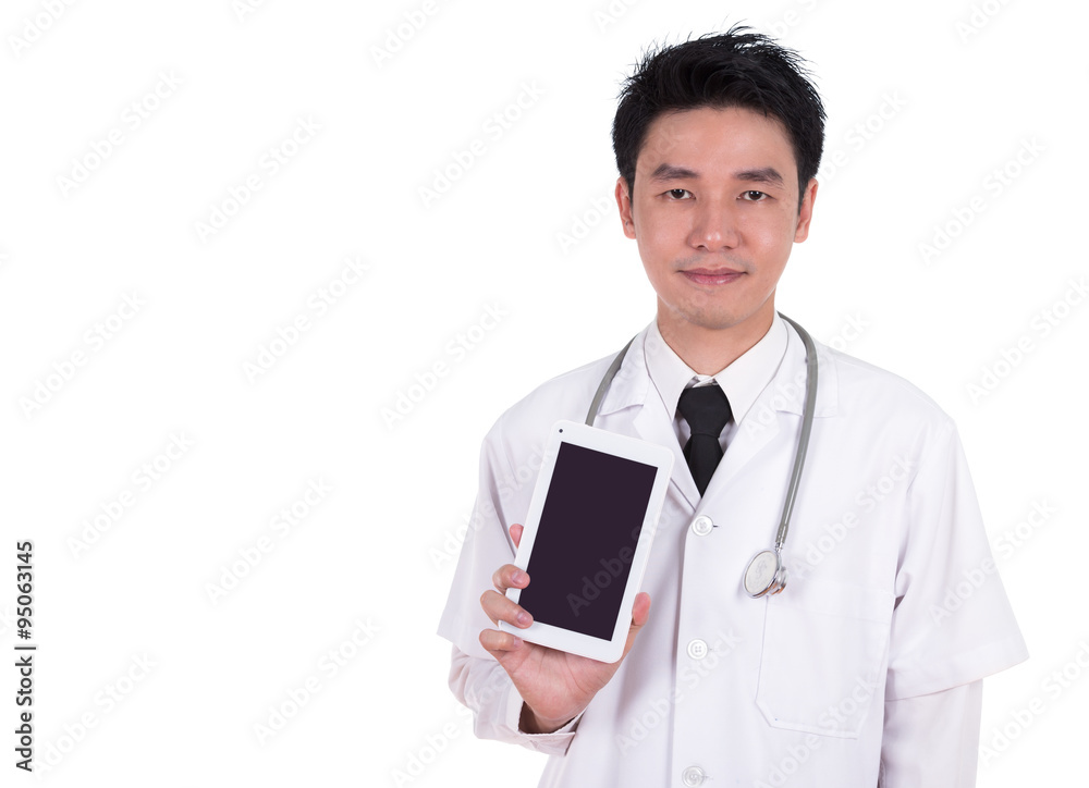doctor showing tablet computer blank screen doctor showing tablet computer blank screen