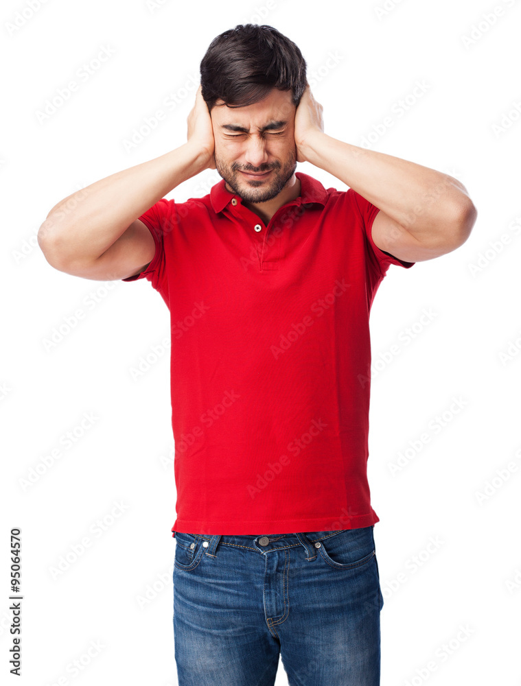 Fototapeta premium chinese man covering his ears