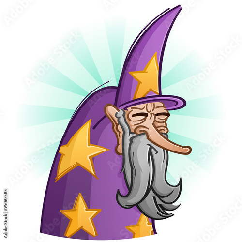 Wise Old Bearded Wizard Cartoon Character