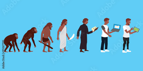 Illustration of human and technic evolution in color