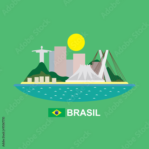 Rio de Janeiro and Brasil infographic with famous buildings