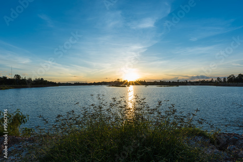 Landscape of sunset with calm lake