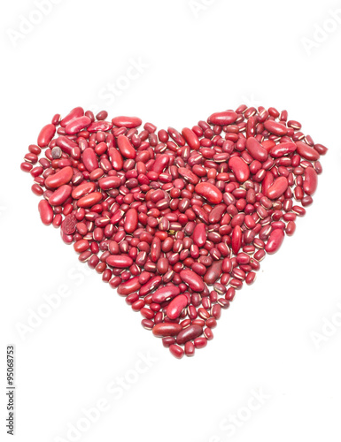 Red kidney beans heart shape isolated on whte.