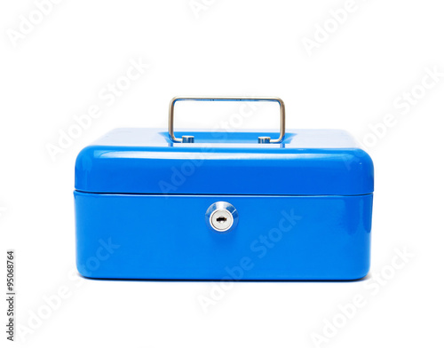 blue metal safe box isolated over white