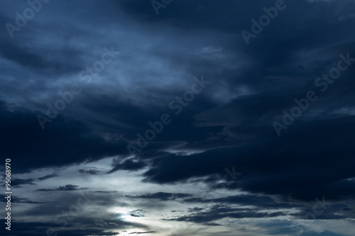 black cloud in darkness sky, night sky of halloween background © sutichak