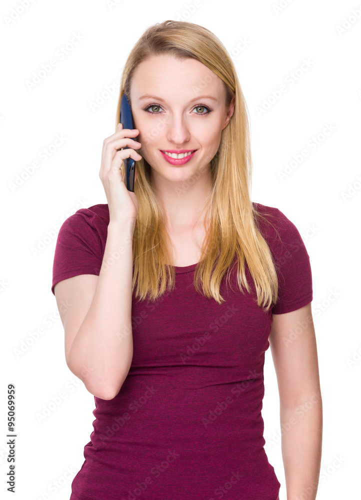 Caucasian young woman chat on mobile phone Caucasian young woman chat on mobile phone
