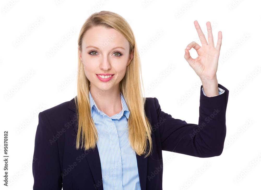 Caucasian Young Businesswoman showing ok sign gesture Caucasian Young Businesswoman showing ok sign gesture