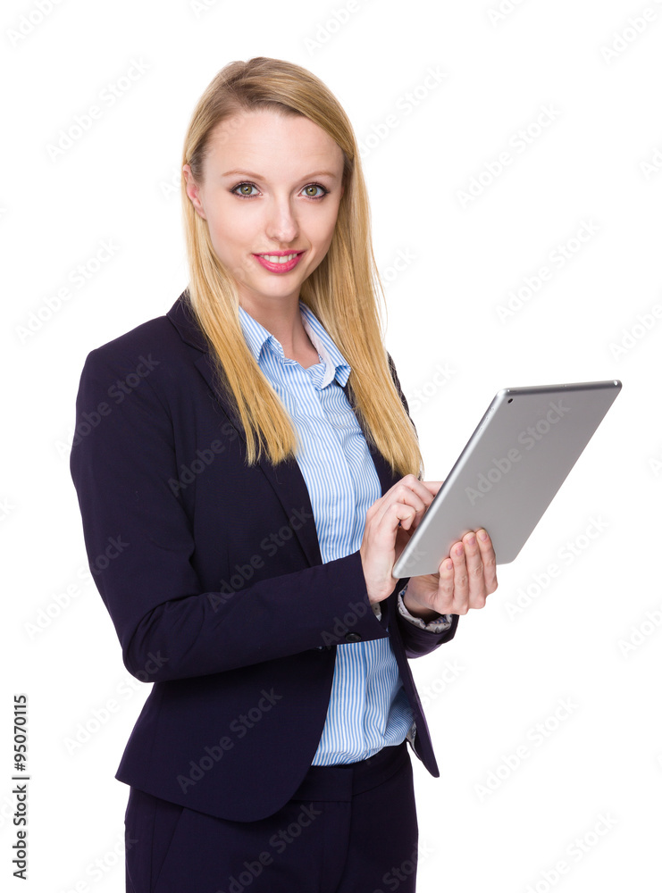 Caucasian Young Businesswoman use of the tablet pc Caucasian Young Businesswoman use of the tablet pc