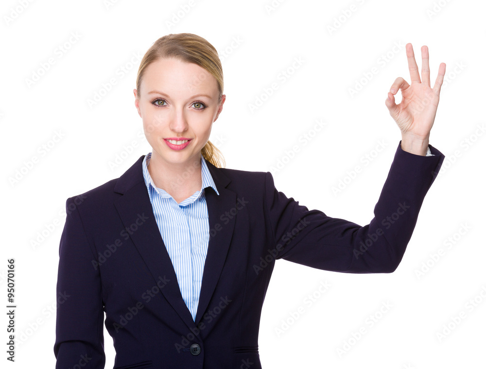Caucasian Businesswoman with ok sign gesture Caucasian Businesswoman with ok sign gesture
