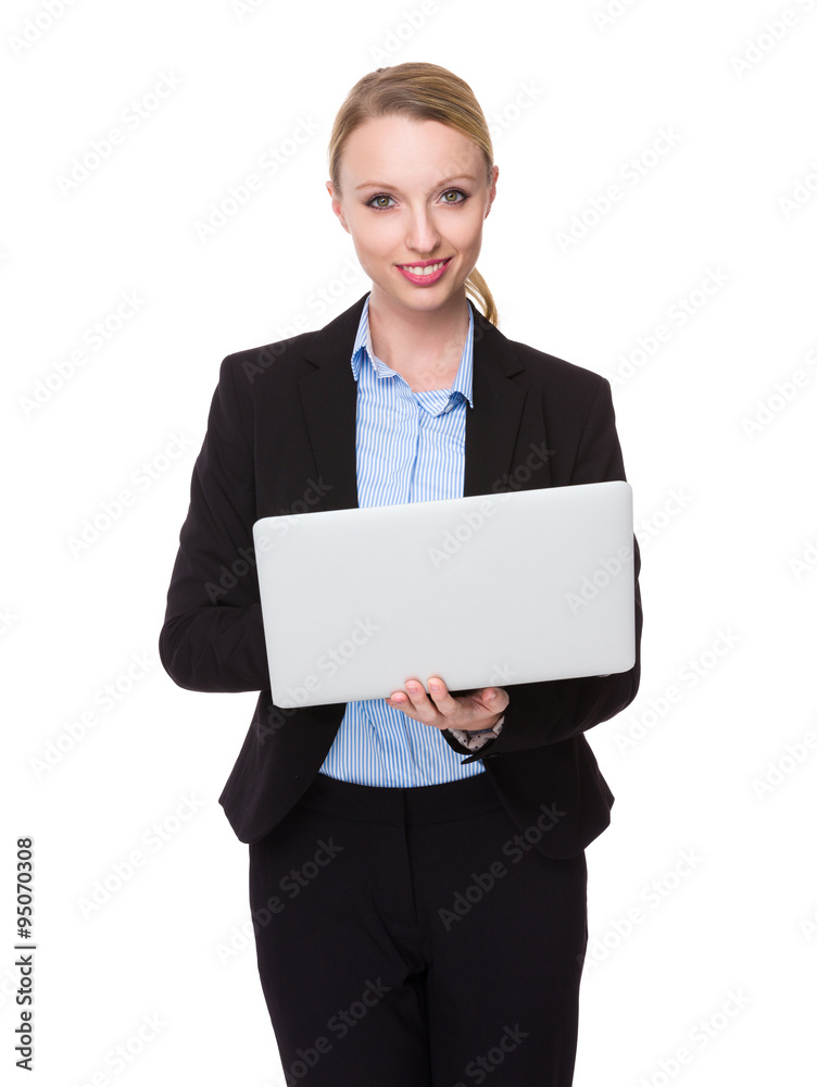 Caucasian Young Businesswoman use of the notebook computer Caucasian Young Businesswoman use of the notebook computer