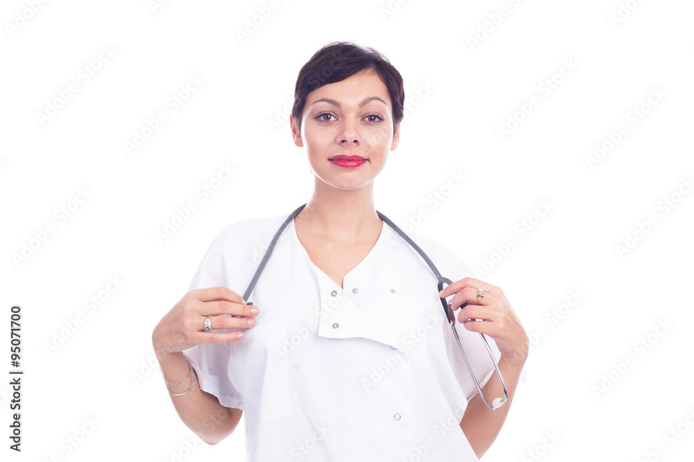 Portrait of beautiful laughing female doctor
