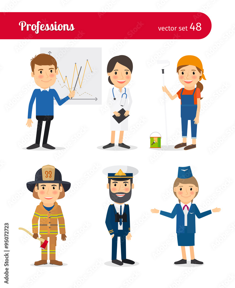 Businessman, MD, female worker and firefighter occupations Businessman, MD, female worker and firefighter occupations