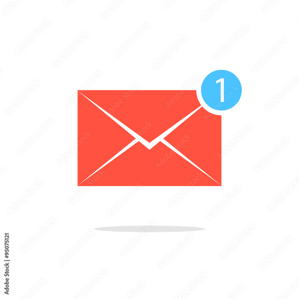 simple red letter icon with one counter notification simple red letter icon with one counter notification