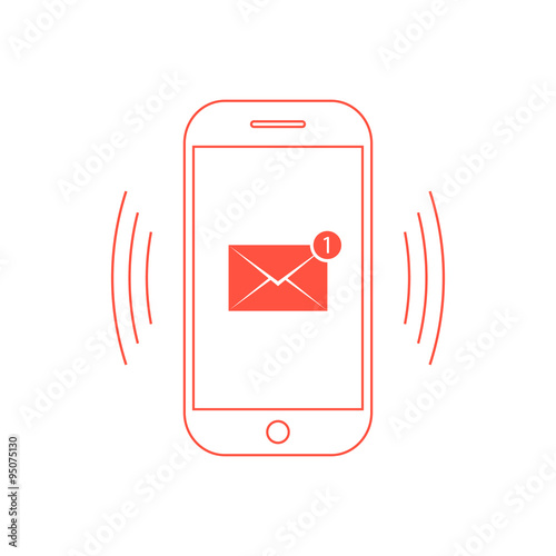 outline red smartphone with one email icon
