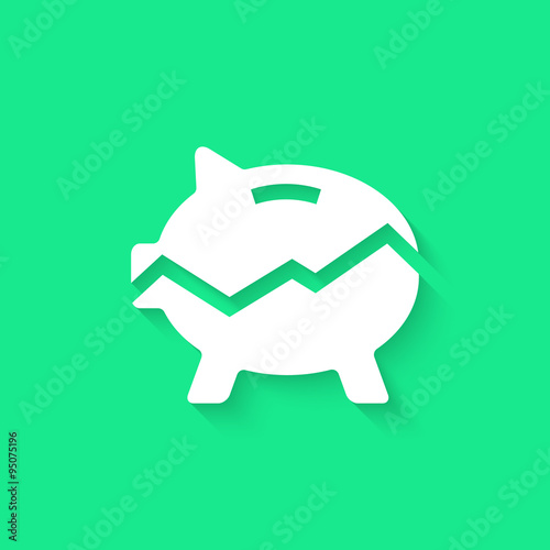 white broken piggy bank with long shadow