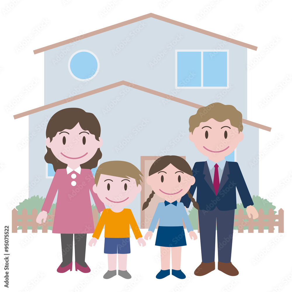 family in front of their house, vector illustration family in front of their house, vector illustration