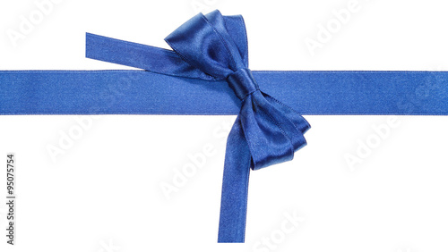 Turned real blue satin bow on narrow ribbon