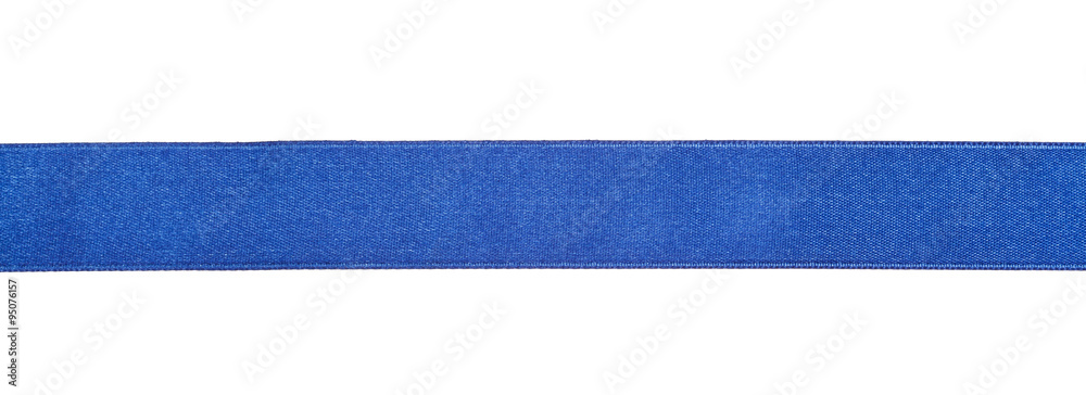 wide blue satin ribbon isolated on white - obrazy, fototapety, plakaty 