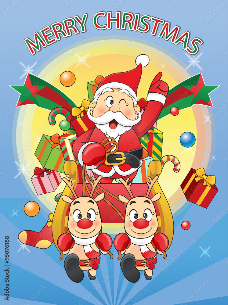 Fototapeta premium merry Christmas Santa, Snowman, Reindeer Cartoon. 