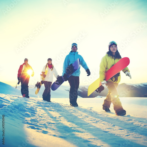Photography People Snowboard Winter Sport Friendship Concept