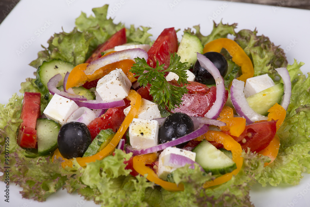 Fresh vegetable greek salad on the table Fresh vegetable greek salad on the table