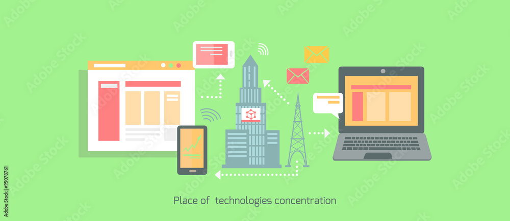 Icon Flat Place of Technologies Concentration Icon Flat Place of Technologies Concentration