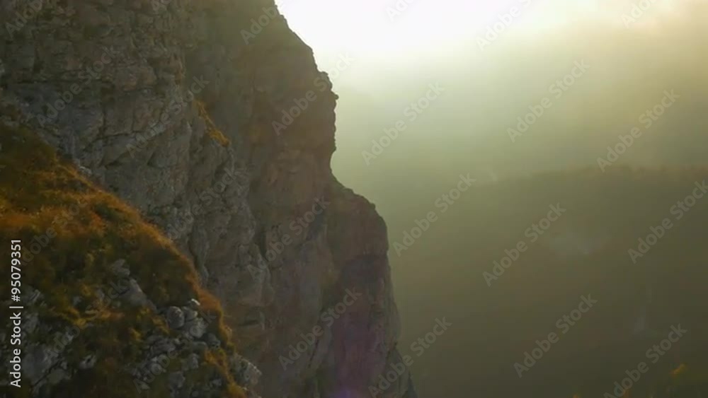 AERIAL: Look down into big rocky abyss