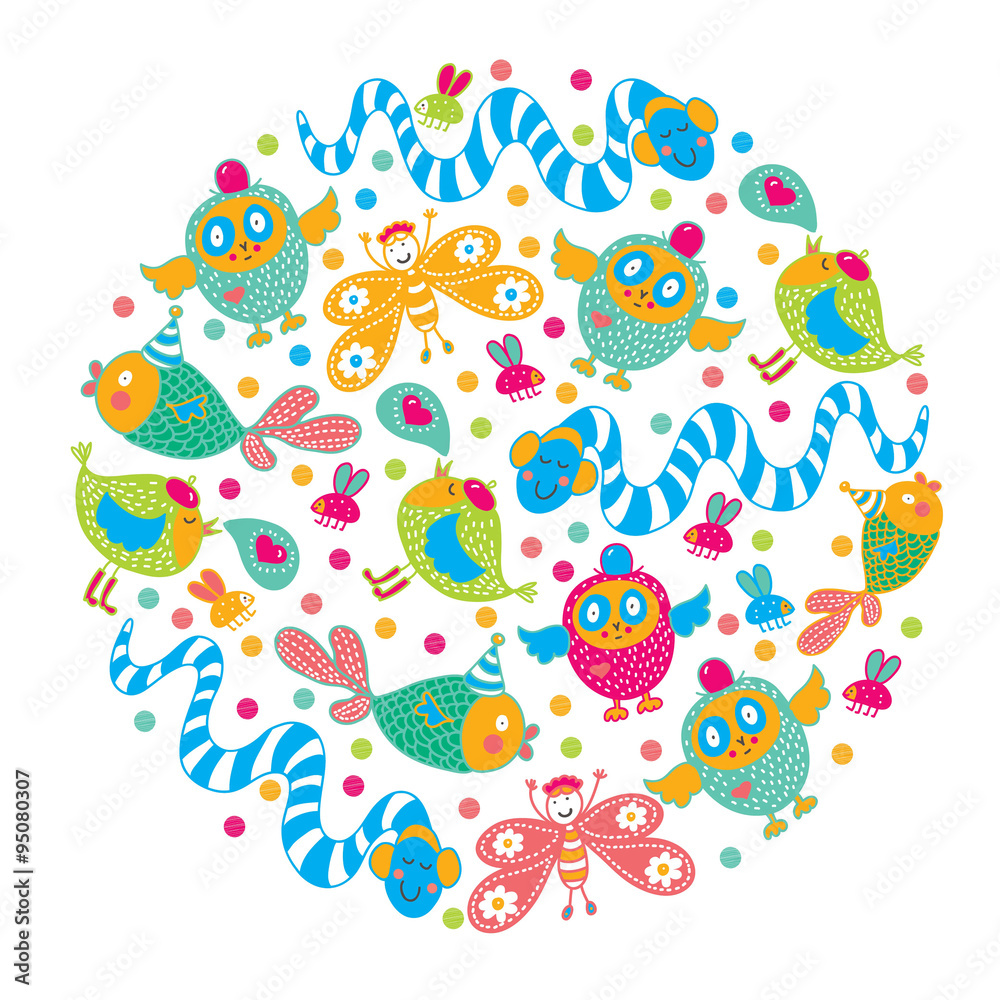 Cheerful party. Kids vector postcard. Cheerful party. Kids vector postcard.