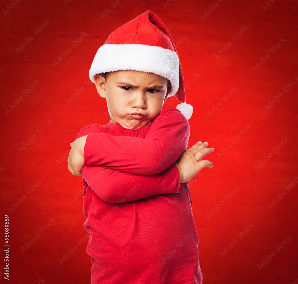 portrait of a little boy on christmas time with angry gesture Stock ...