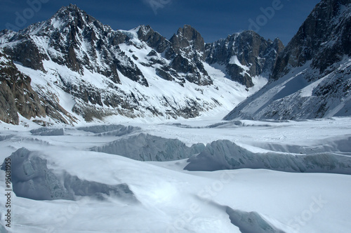 a field of crevasses on a glacier. Mt Blanc Massif, France