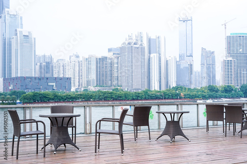 coffee bar by the river, opposite side is Guangzhou CBD © victor217