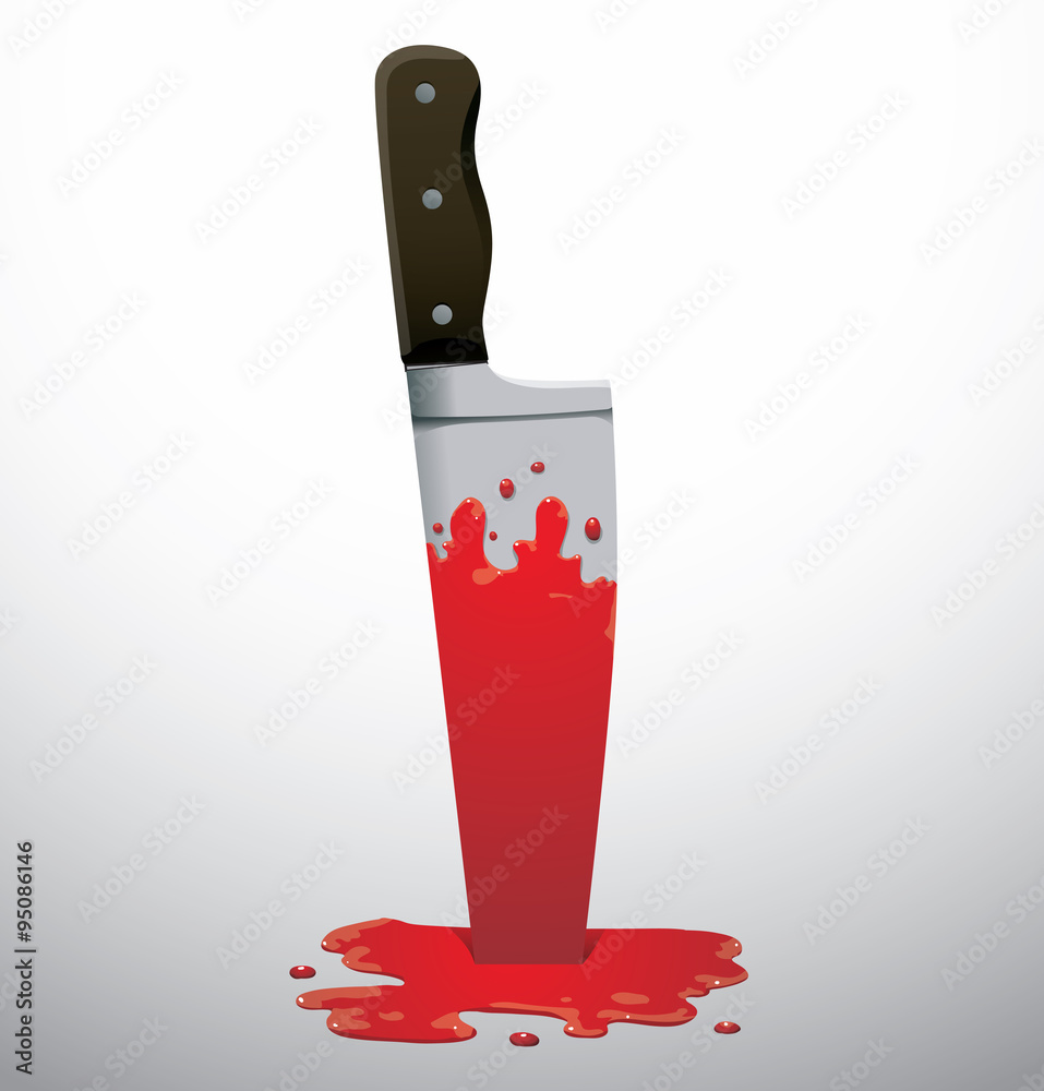 Vector Knife in a blood. Cartoon image of a knife with a black handle  soiled red blood on a light background. Stock Vector | Adobe Stock