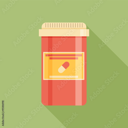 Pill bottle with various pills and capsules.
