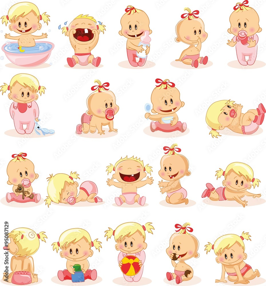 Vector illustration of baby girls