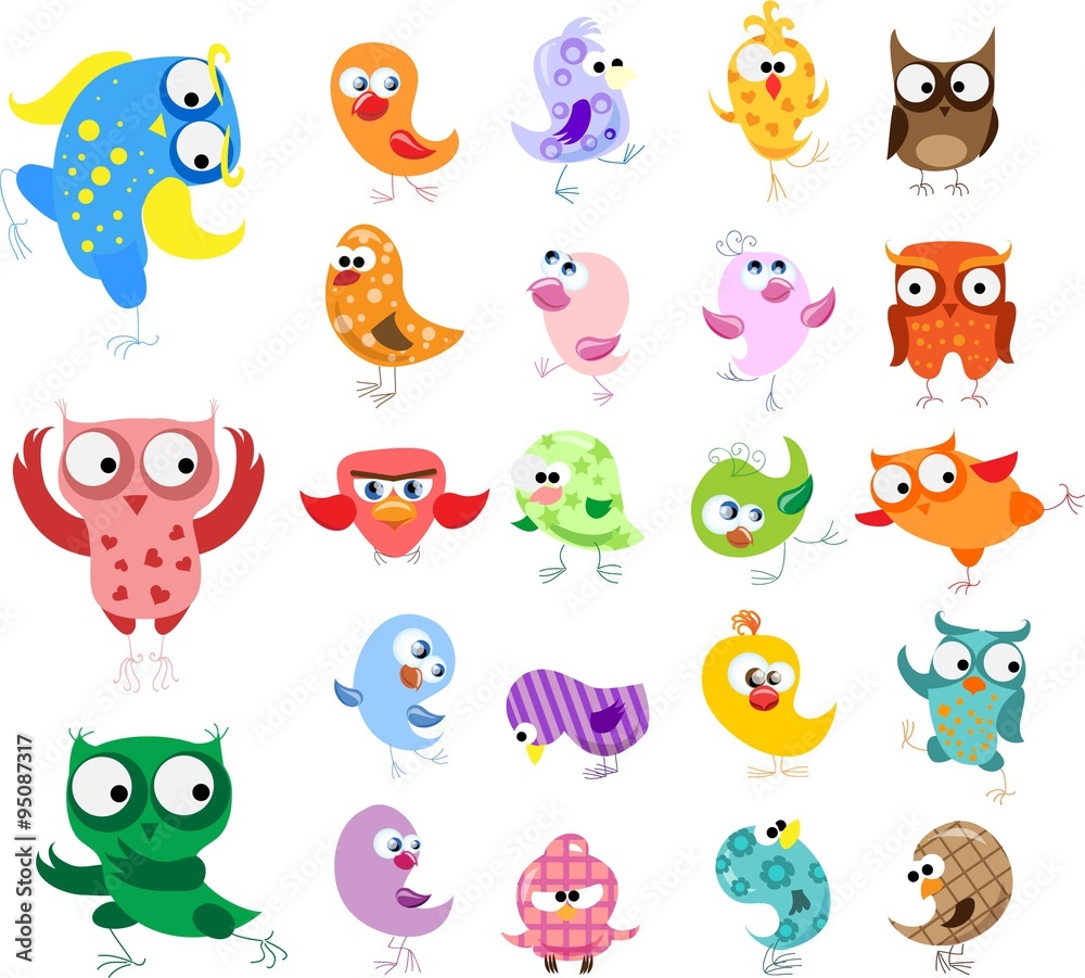 Set of vector cartoon birds Set of vector cartoon birds