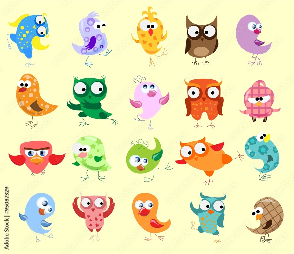Obraz premium Set of vector cartoon birds
