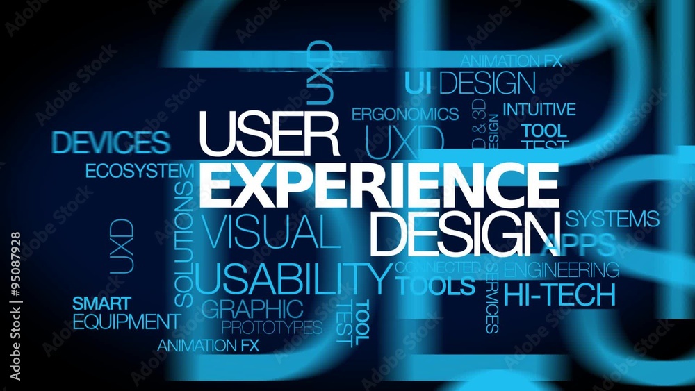 UX Designer User Experience Design words tag cloud blue text UXD Visual Interaction Usability UI User Interface graphic ergonomics  architecture software application development apps motion animation 