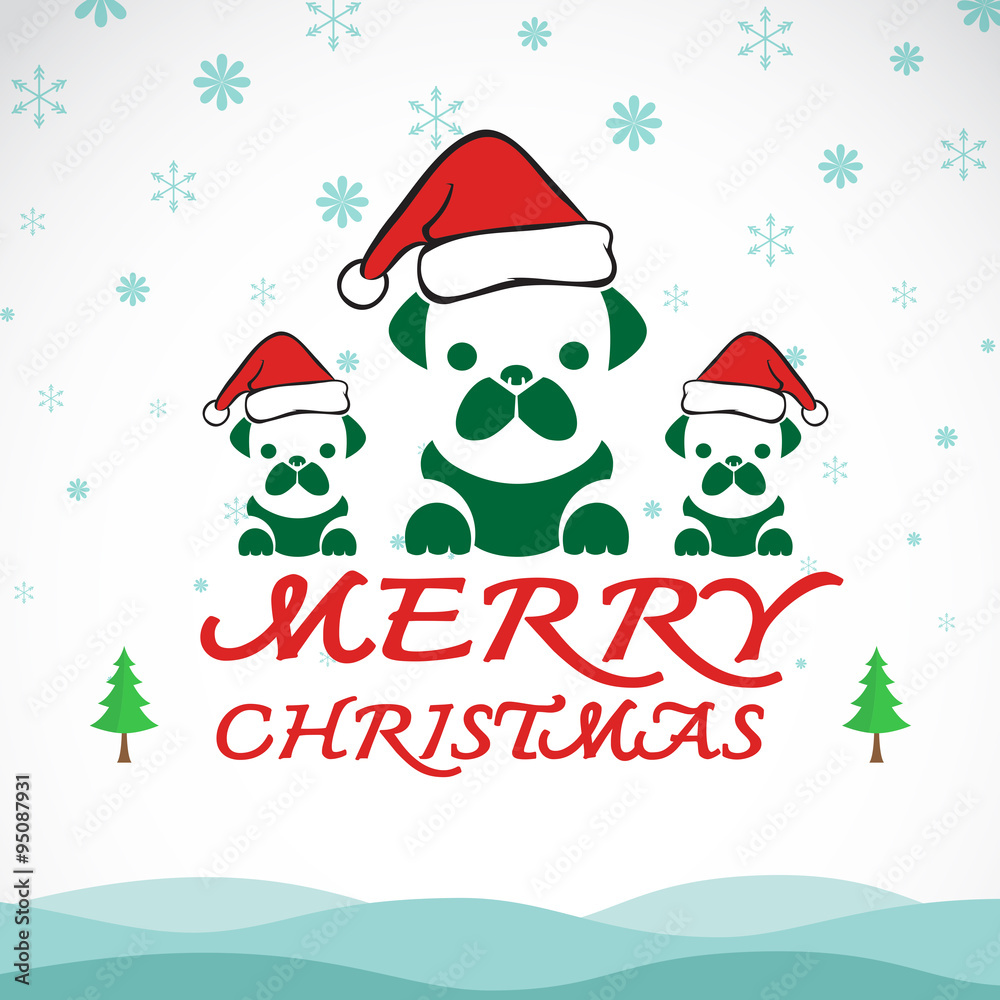 Vector merry christmas greeting dog card on whiet background Vector merry christmas greeting dog card on whiet background