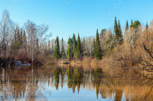 Spring flood Chet river in Siberia