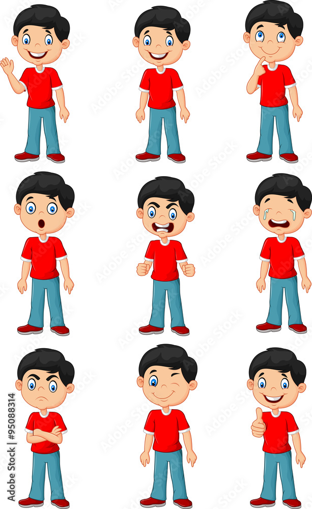 Little boy in various expression isolated on white background