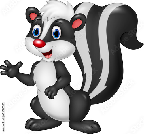 Cartoon skunk waving hand isolated on white background
