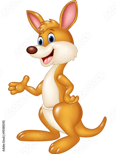 Cute kangaroo cartoon waving hand isolated on white background