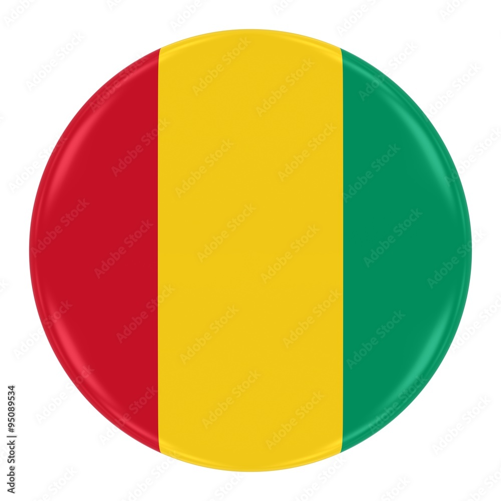 Fototapeta premium Guinean Flag Badge - Flag of Guinea Button Isolated on White