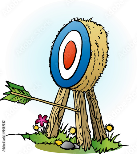 Vector cartoon illustration of an arrow in targets leg