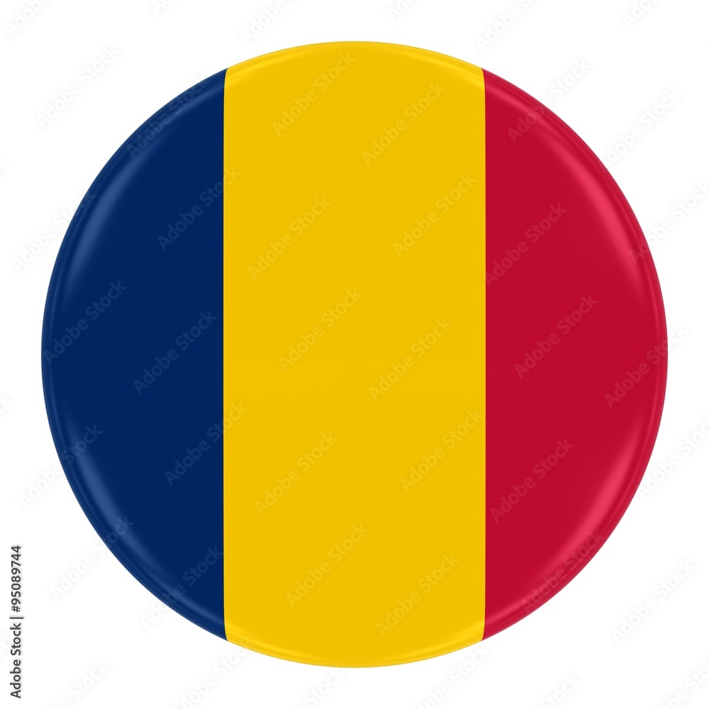 Chadian Flag Badge - Flag of Chad Button Isolated on White
