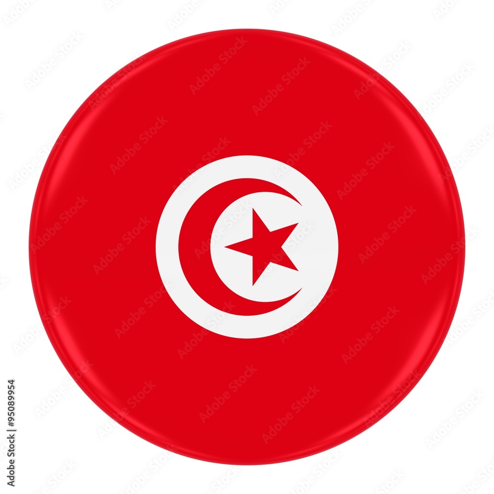 Tunisian Flag Badge - Flag of Tunisia Button Isolated on White Tunisian Flag Badge - Flag of Tunisia Button Isolated on White