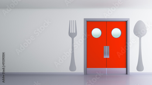 kitchen swing door with fork and spoon