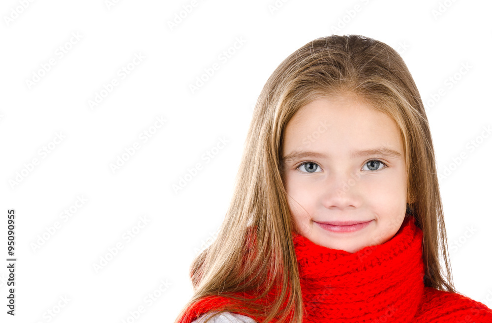 Adorable smiling little girl in red scarf Adorable smiling little girl in red scarf